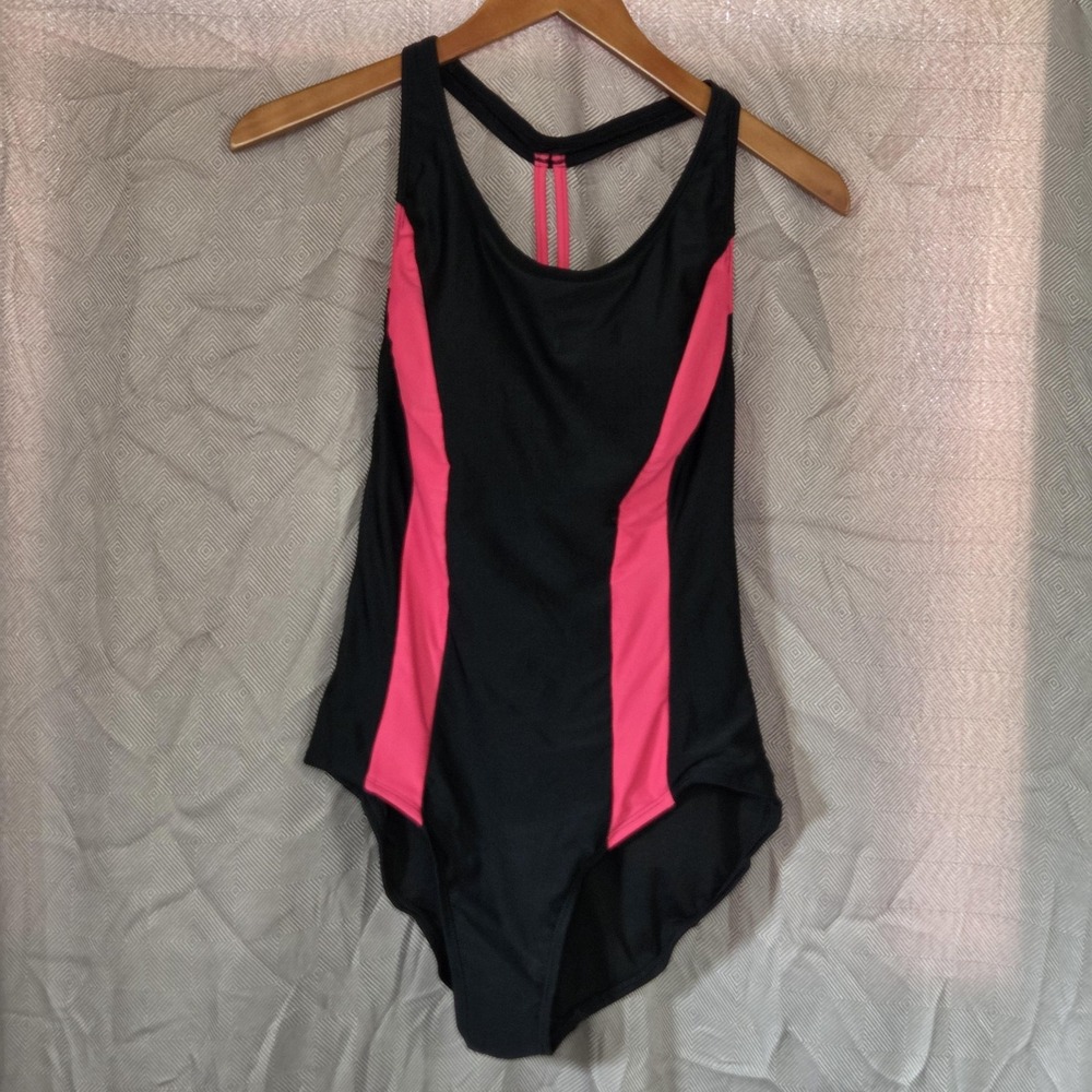 Catalina Swimsuit Women Medium Black Pink Racerback One Piece CTL26125